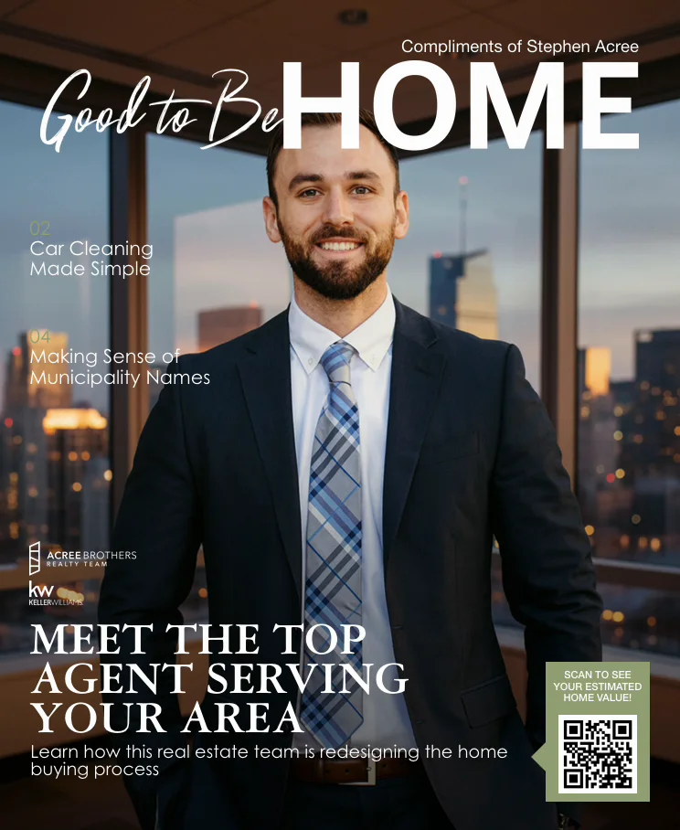 Finished Good to Be Home magazine cover featuring the agent in an AI-generated office setting