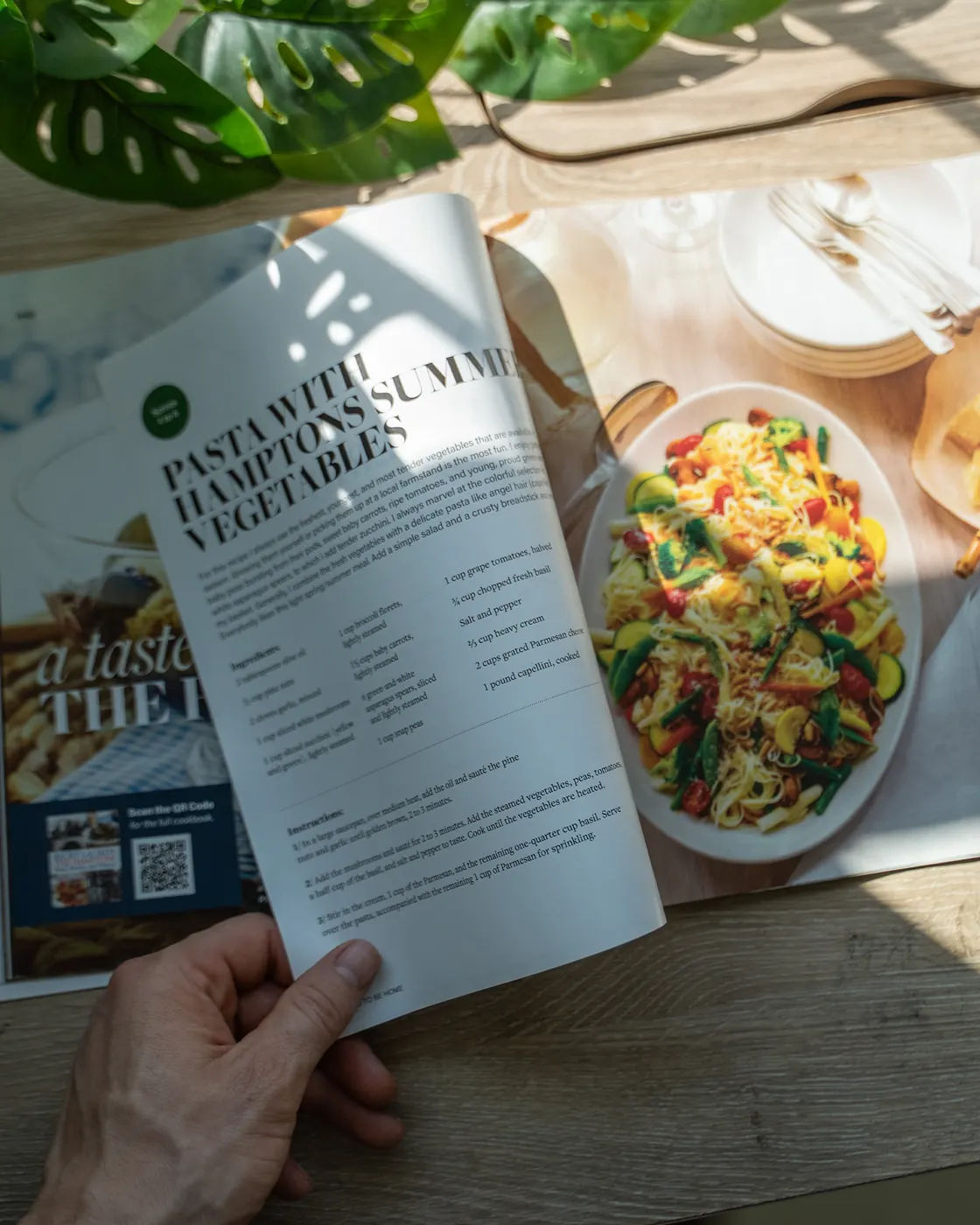 Inside spread featuring a recipe with full-bleed photography