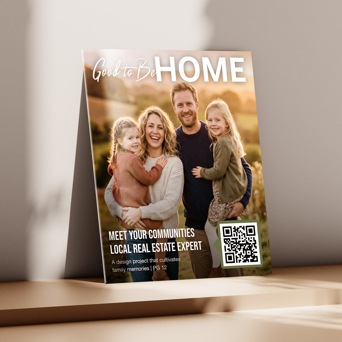 Custom magazine cover featuring a family photo