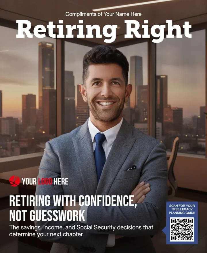 Retiring Right custom-title magazine cover featuring a financial professional