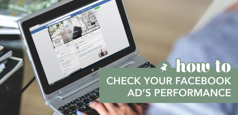 A photo of someone viewing Facebook on a laptop with the caption "How to View Your Facebook Ad's Performance"