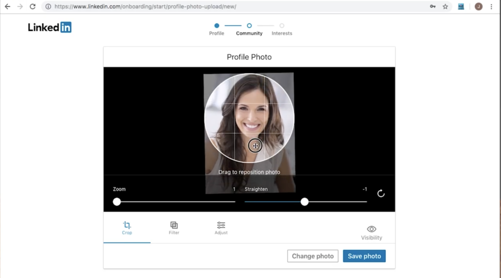 The screen where your LinkedIn headshot is centered and edited