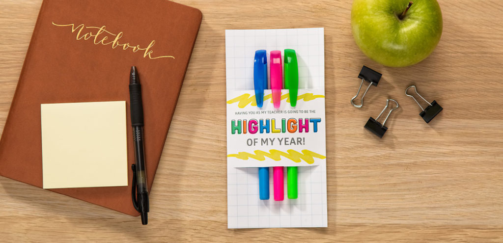 Highlighters in a printable pouch with the caption "Highlight of my year"