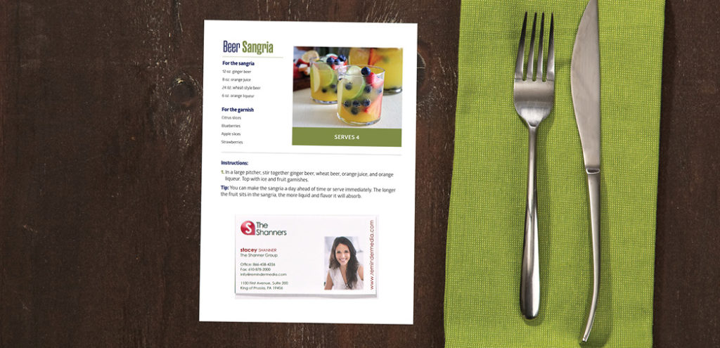 Printable recipe with a business card