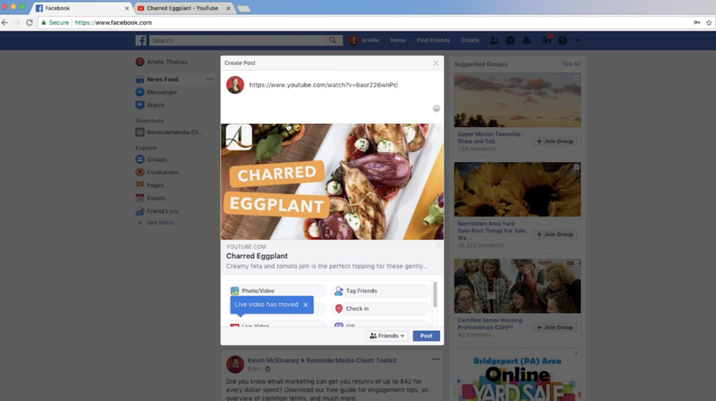 A Pop-Up Box to Share a YouTube Video on Facebook