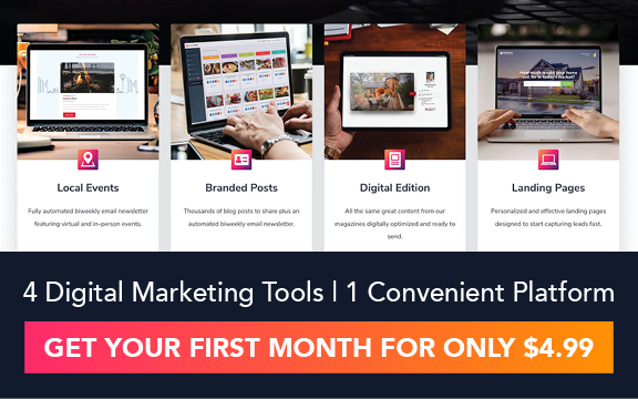 Call to action button that reads 4 digital marketing tools, one convenient platform. Get your first month for only $4.99